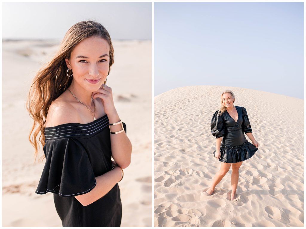 2 girls posing in dresses