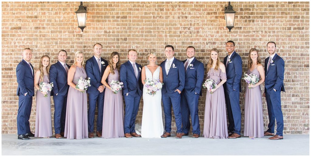 a wedding group photo using Dove Ridge Vineyard as a backdrop